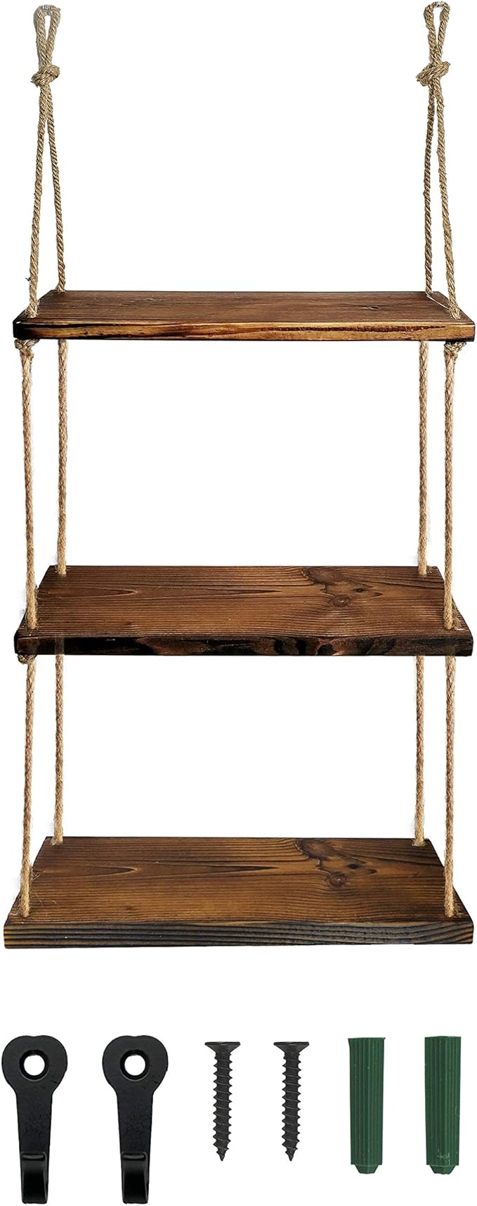 Hanging Rope Plant Shelf - Rustic Wood Floating Shelf